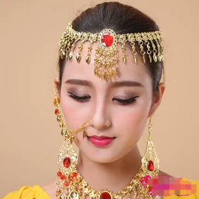 indian jewelry head Accessories Golden Finger Bracelet Shining Red Crystal Girl's Belly Dance Bracelet Jewelry