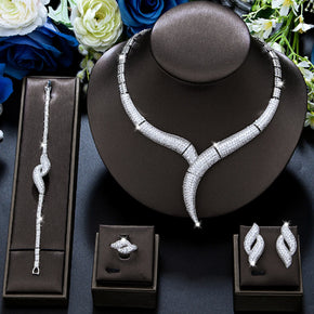 Fashionable 4-piece bridal wedding jewelry set, women's wedding accessories jewelry set, necklace and earring set