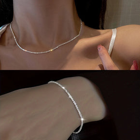 Shiny Sparkling Silver Plated Clavicle Chain Necklace Bracelet Jewelry Set for Women Minimalist  Starry Sky Accessories