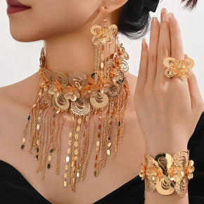 Dubai Jewelry Sets Tassel Pendant Big Necklace Bracelet Flower Earrings for Women Ring Wedding Accessories